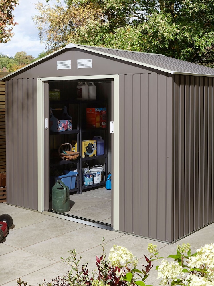 Rowlinson Light Grey Trentvale 8 x 6ft Metal Garden Apex Shed with Assembly - Image 1 of 6