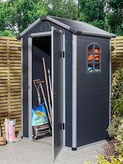 Rowlinson Dark Grey Airevale 4 x 3ft Plastic Garden Apex Shed with Assembly - Image 1 of 6