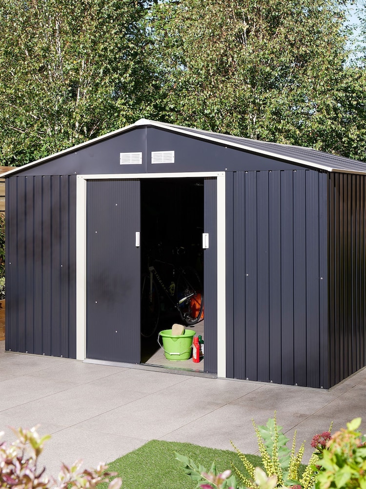 Rowlinson Dark Grey Trentvale 10 x 12ft Metal Garden Apex Shed with Assembly - Image 1 of 6