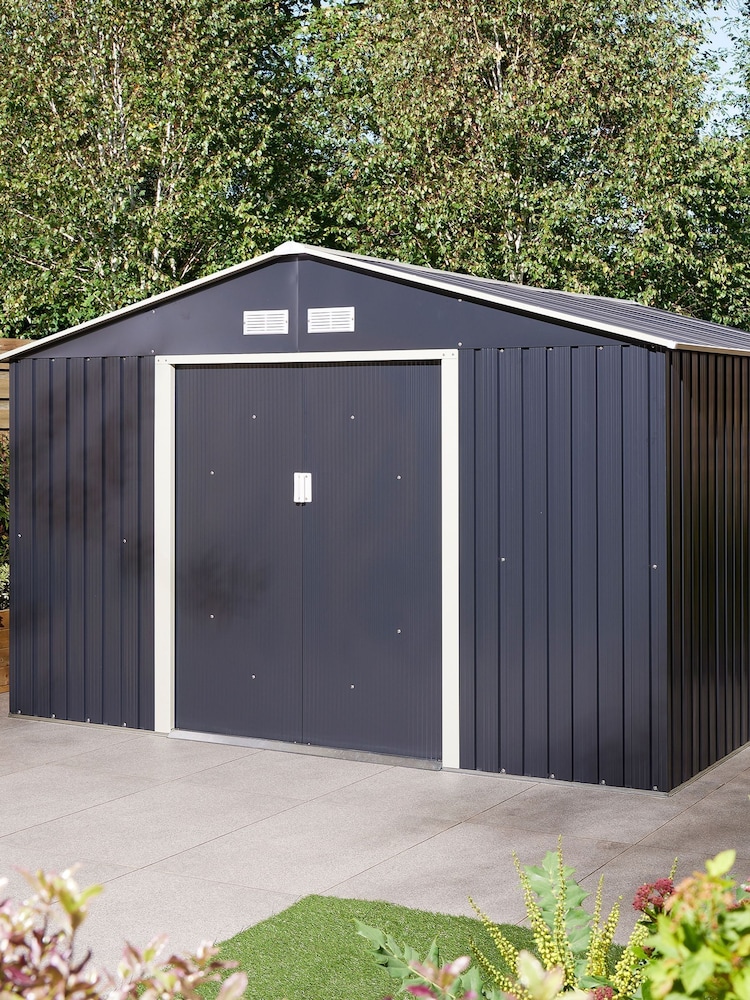 Rowlinson Dark Grey Trentvale 10 x 12ft Metal Garden Apex Shed with Assembly - Image 2 of 6