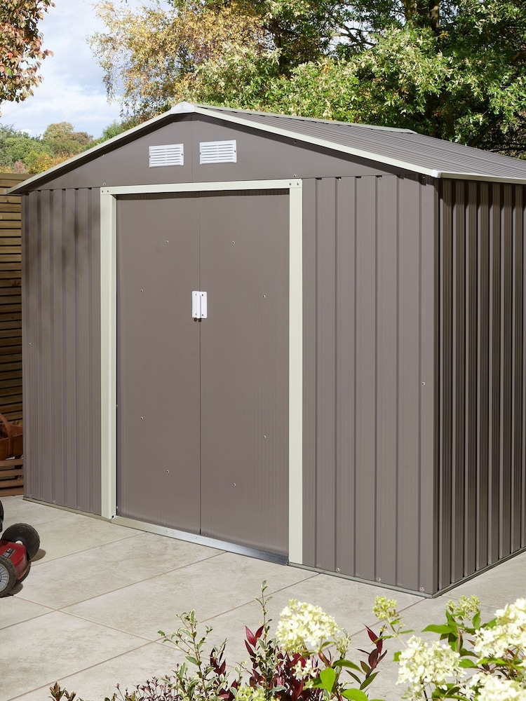 Rowlinson Light Grey Trentvale 8 x 6ft Metal Garden Apex Shed, Foundation Kit & Assembly - Image 2 of 6