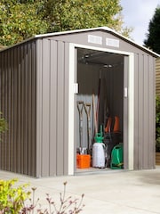 Rowlinson Light Grey Trentvale 6 x 4ft Metal Garden Apex Shed with Foundation Kit - Image 1 of 6