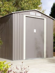 Rowlinson Light Grey Trentvale 6 x 4ft Metal Garden Apex Shed with Foundation Kit - Image 2 of 6