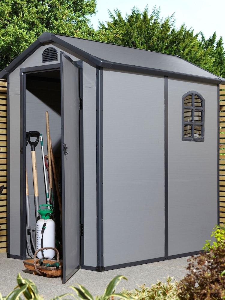 Rowlinson Light Grey 6 x 4ft Airevale Plastic Garden Shed with Foundation Kit - Image 1 of 6