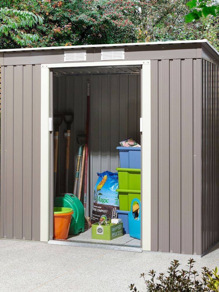 Rowlinson Light Grey Trentvale 6 x 4ft Metal Garden Pent Shed with Foundation Kit - Image 1 of 6