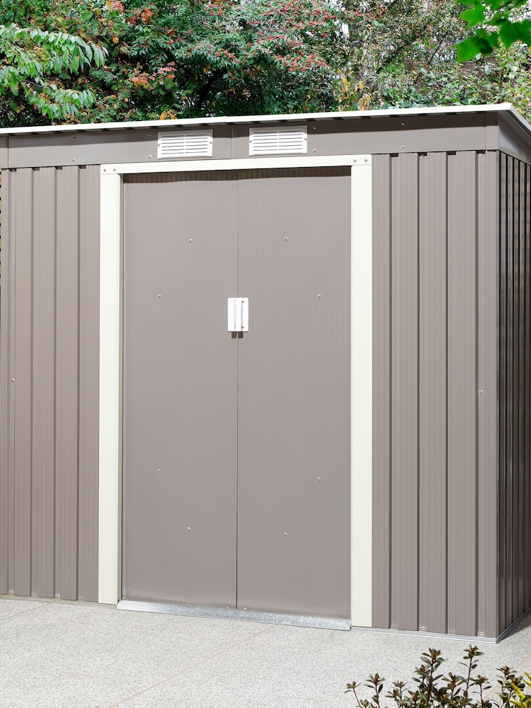 Rowlinson Light Grey Trentvale 6 x 4ft Metal Garden Pent Shed with Foundation Kit - Image 2 of 6