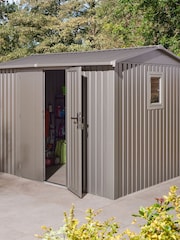 Rowlinson Grey Brentvale 10 x 8ft Metal Garden Apex Shed, Foundation Kit & Assembly - Image 1 of 6