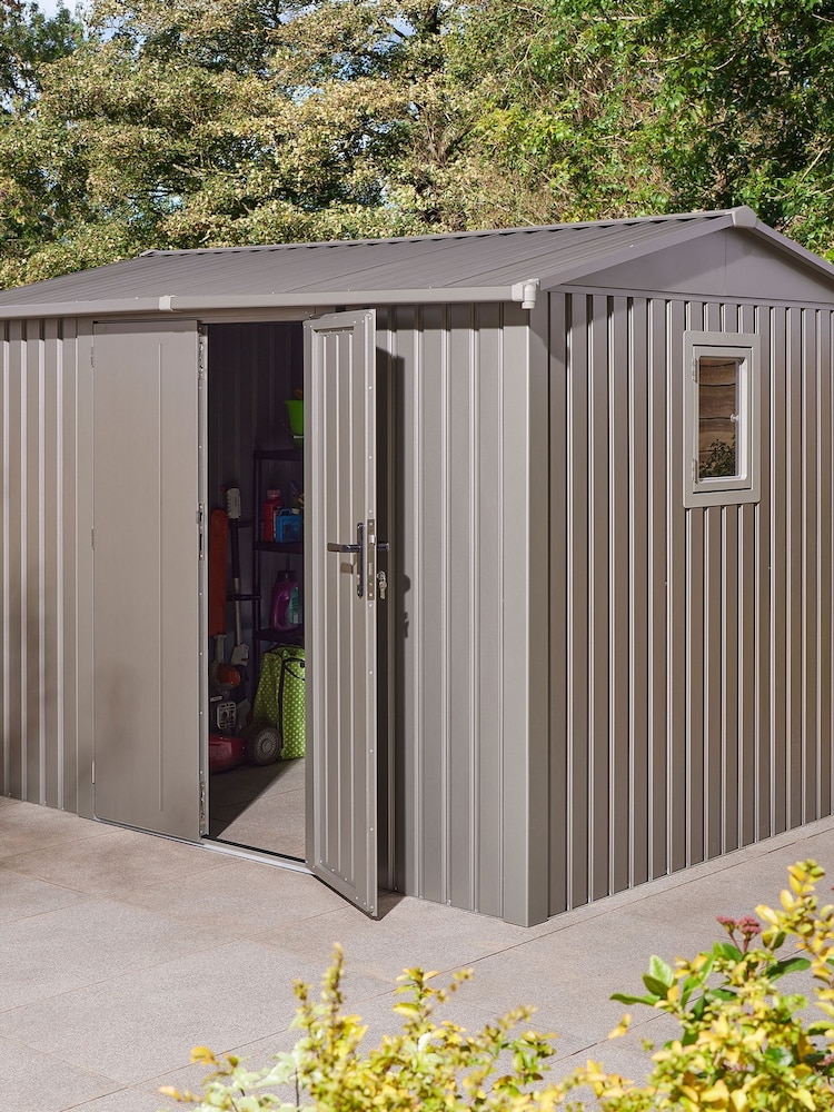 Rowlinson Grey Brentvale 10 x 8ft Metal Garden Apex Shed, Foundation Kit & Assembly - Image 1 of 6