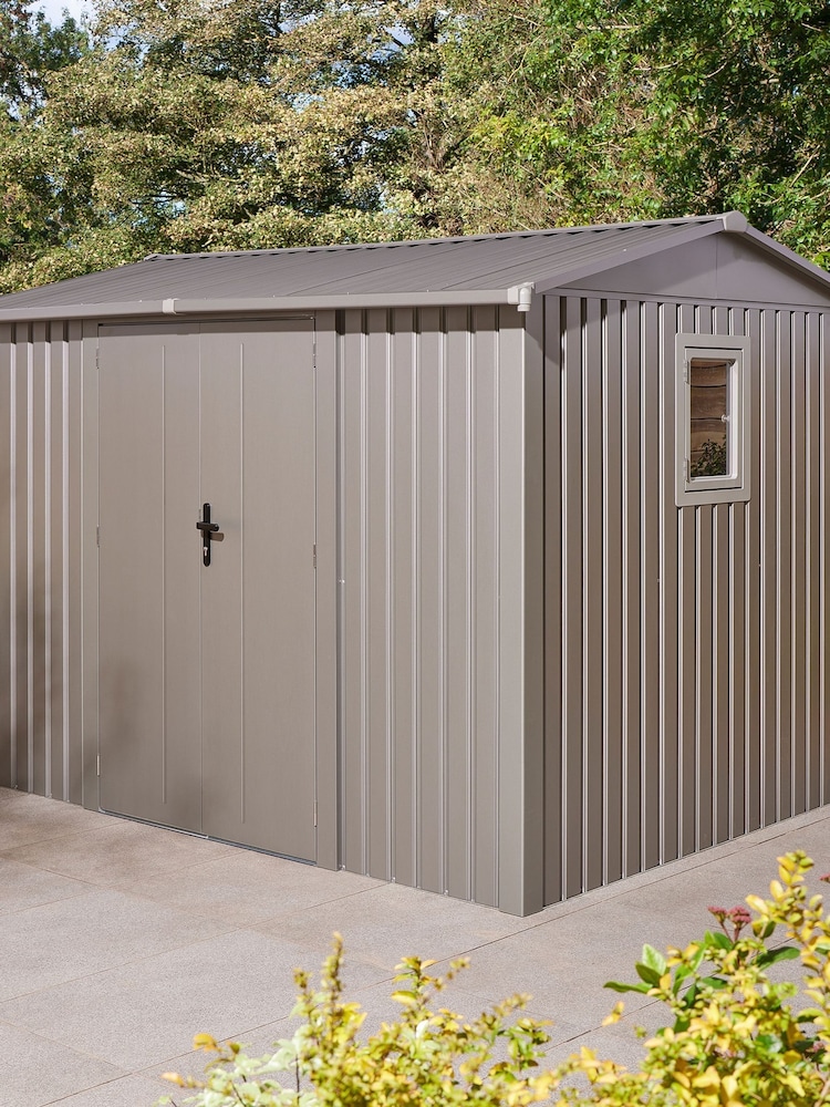 Rowlinson Grey Brentvale 10 x 8ft Metal Garden Apex Shed, Foundation Kit & Assembly - Image 2 of 6