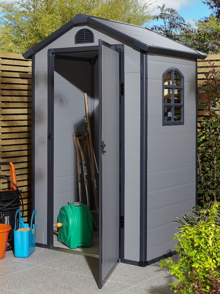 Rowlinson Light Grey Airevale 4 x 3ft Plastic Garden Apex Shed with Assembly - Image 1 of 6