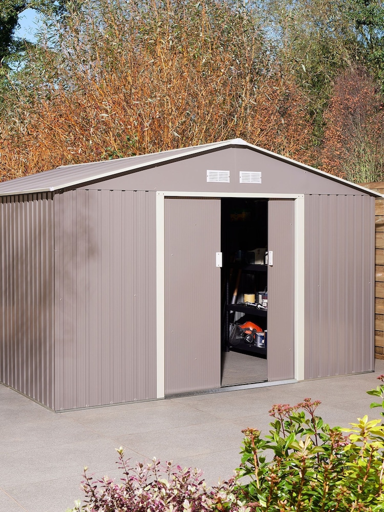Rowlinson Light Grey Trentvale 10 x 12ft Metal Garden Apex Shed, Foundation Kit & Assembly - Image 1 of 6