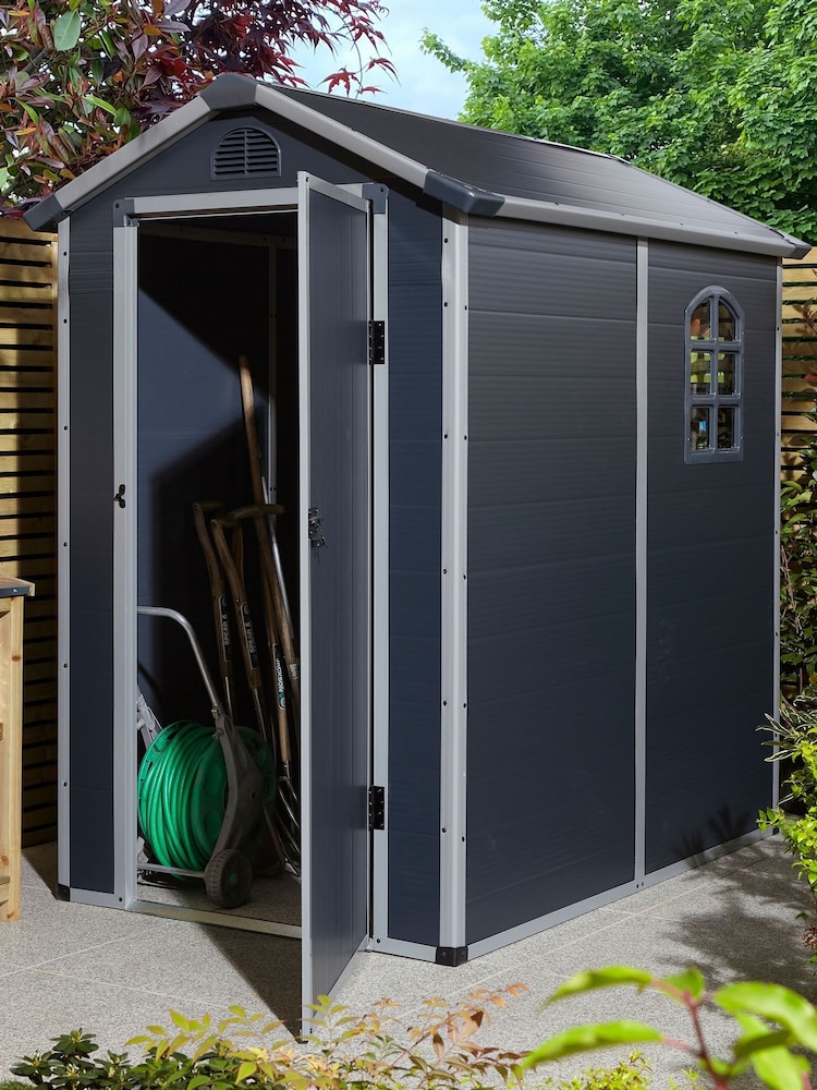 Rowlinson Dark Grey 6 x 4ft Airevale Plastic Garden Shed with Foundation Kit - Image 1 of 6