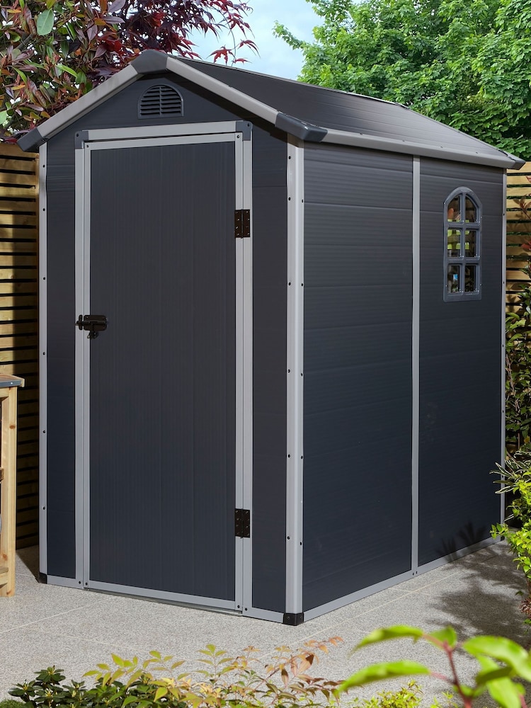 Rowlinson Dark Grey 6 x 4ft Airevale Plastic Garden Shed with Foundation Kit - Image 2 of 6