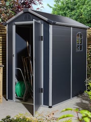 Rowlinson Dark Grey Airevale 6 x 4ft Plastic Garden Apex Shed with Assembly - Image 1 of 6