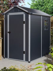 Rowlinson Dark Grey Airevale 6 x 4ft Plastic Garden Apex Shed with Assembly - Image 2 of 6