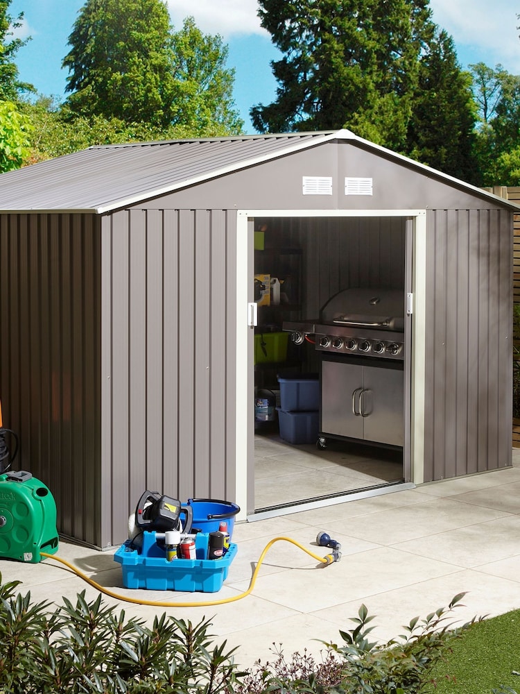 Rowlinson Light Grey Trentvale 10 x 8ft Metal Garden Apex Shed with Foundation Kit - Image 1 of 6