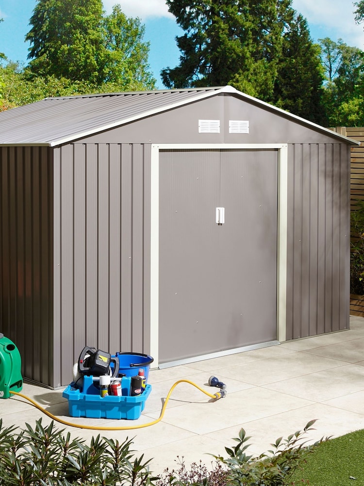 Rowlinson Light Grey Trentvale 10 x 8ft Metal Garden Apex Shed with Foundation Kit - Image 2 of 6