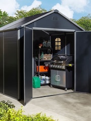 Rowlinson Dark Grey Airevale 8 x 6ft Plastic Garden Apex Shed with Assembly - Image 1 of 6