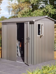 Rowlinson Grey Brentvale 8 x 6ft Metal Garden Shed with Foundation Kit - Image 1 of 6