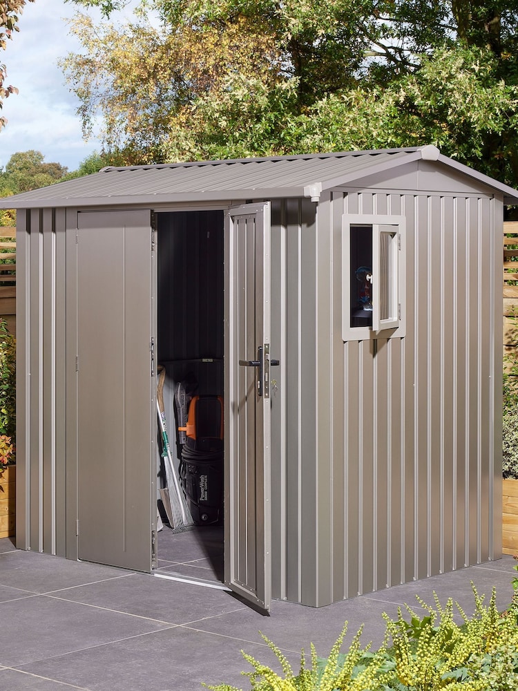 Rowlinson Grey Brentvale 8 x 6ft Metal Garden Shed with Foundation Kit - Image 1 of 6