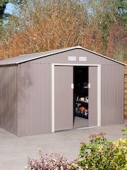 Rowlinson Light Grey Trentvale 10 x 12ft Metal Garden Apex Shed with Assembly - Image 1 of 6