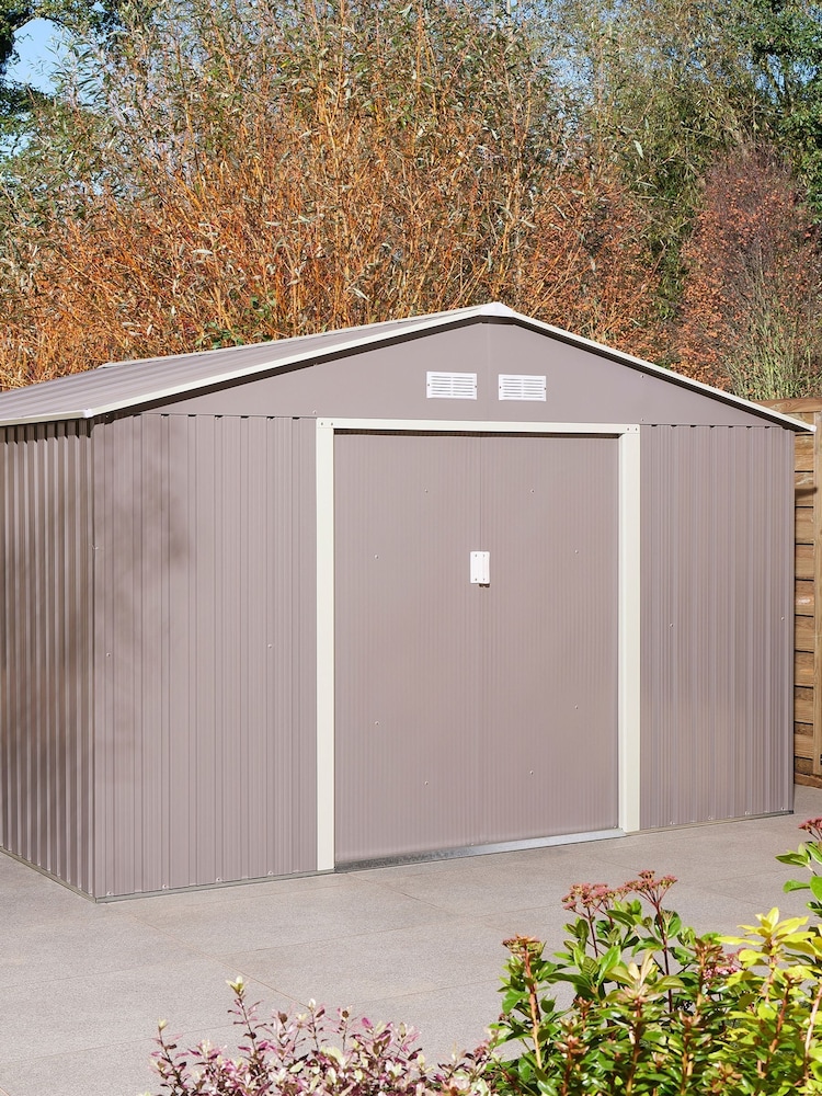 Rowlinson Light Grey Trentvale 10 x 12ft Metal Garden Apex Shed with Assembly - Image 2 of 6