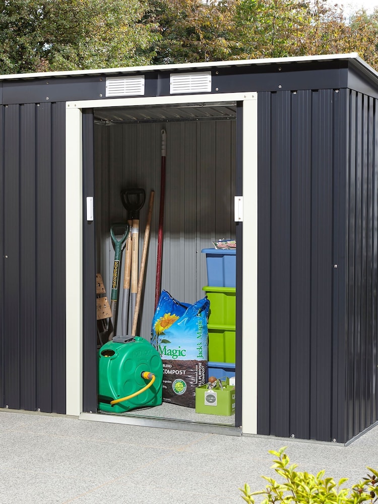 Rowlinson Dark Grey Trentvale 6 x 4ft Metal Garden Pent Shed with Foundation Kit - Image 1 of 6