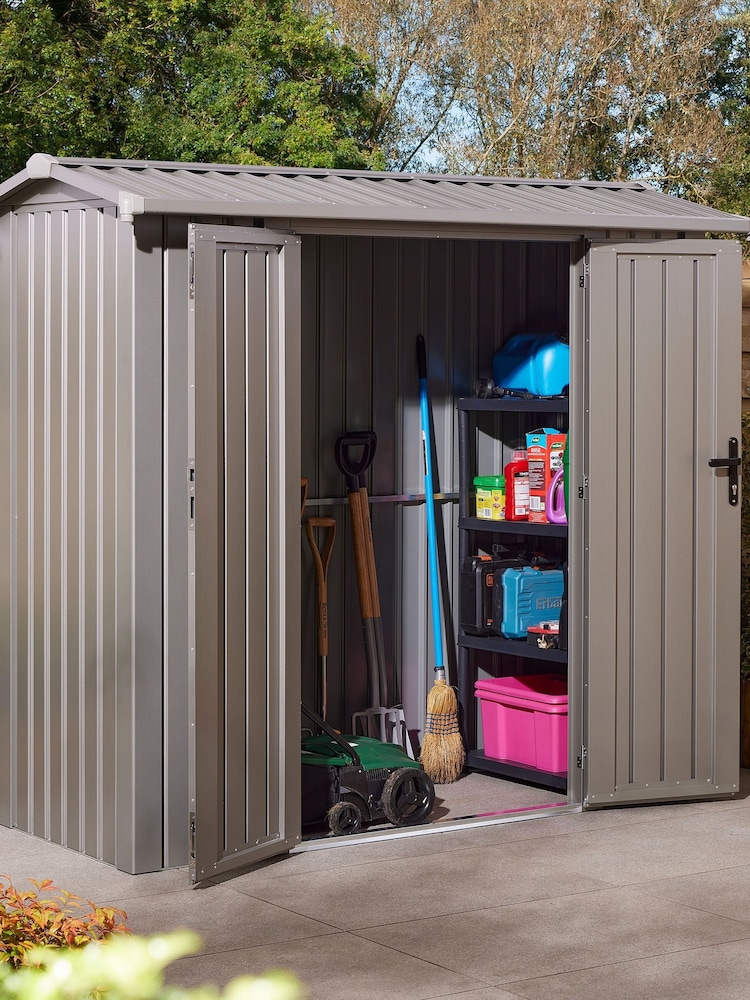 Rowlinson Grey Brentvale 8 x 4ft Metal Garden Shed with Foundation Kit - Image 1 of 6