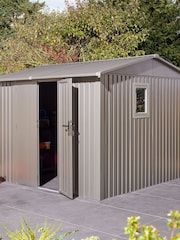 Rowlinson Grey Brentvale 10 x 10ft Metal Garden Apex Shed, Foundation Kit & Assembly - Image 1 of 6
