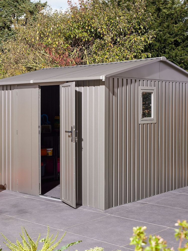 Rowlinson Grey Brentvale 10 x 10ft Metal Garden Apex Shed, Foundation Kit & Assembly - Image 1 of 6