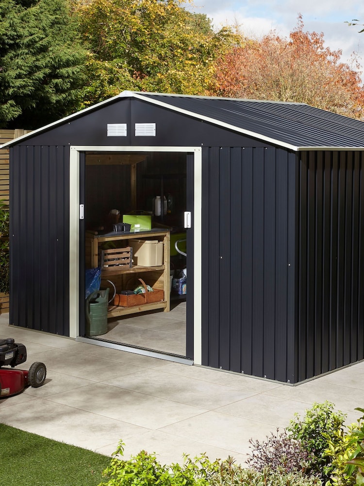 Rowlinson Dark Grey Trentvale 10 x 8ft Metal Garden Apex Shed with Assembly - Image 1 of 6