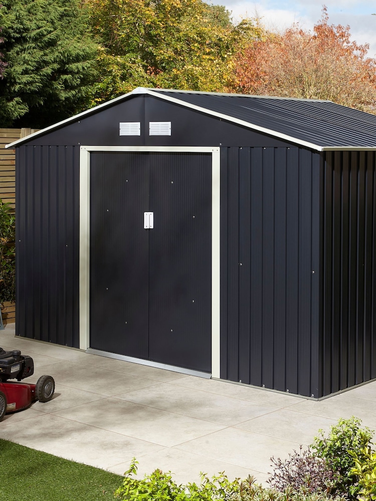 Rowlinson Dark Grey Trentvale 10 x 8ft Metal Garden Apex Shed with Assembly - Image 2 of 6