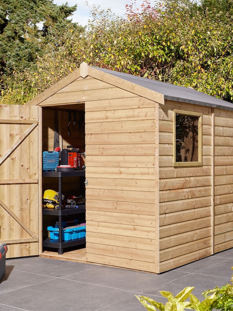 Rowlinson Natural Single Door Shiplap Apex 8x6ft Garden Shed with Window - Image 1 of 6