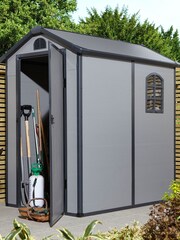 Rowlinson Light Grey Airevale 6 x 4ft Plastic Garden Apex Shed, Foundation Kit & Assembly - Image 1 of 6