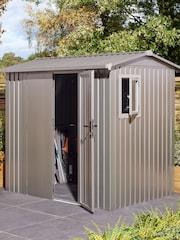 Rowlinson Grey Brentvale 8 x 6ft Metal Garden Apex Shed - Image 1 of 6