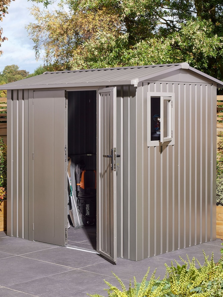 Rowlinson Grey Brentvale 8 x 6ft Metal Garden Apex Shed - Image 1 of 6