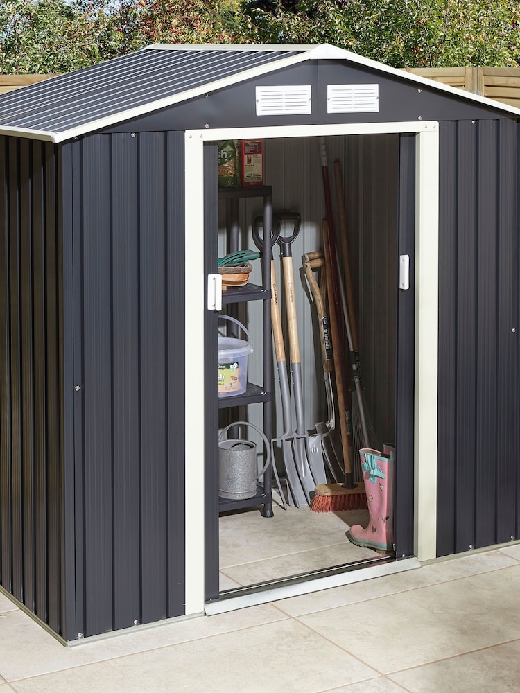 Rowlinson Dark Grey Trentvale 6 x 4ft Metal Garden Apex Shed with Foundation Kit - Image 1 of 6