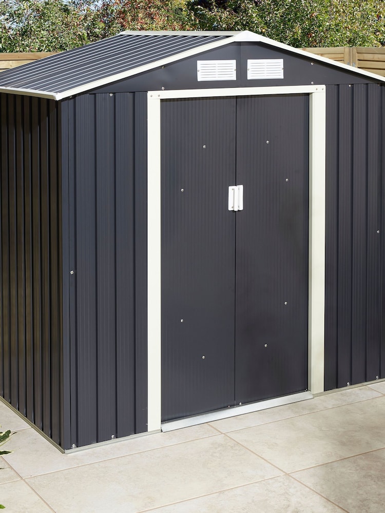 Rowlinson Dark Grey Trentvale 6 x 4ft Metal Garden Apex Shed with Foundation Kit - Image 2 of 6