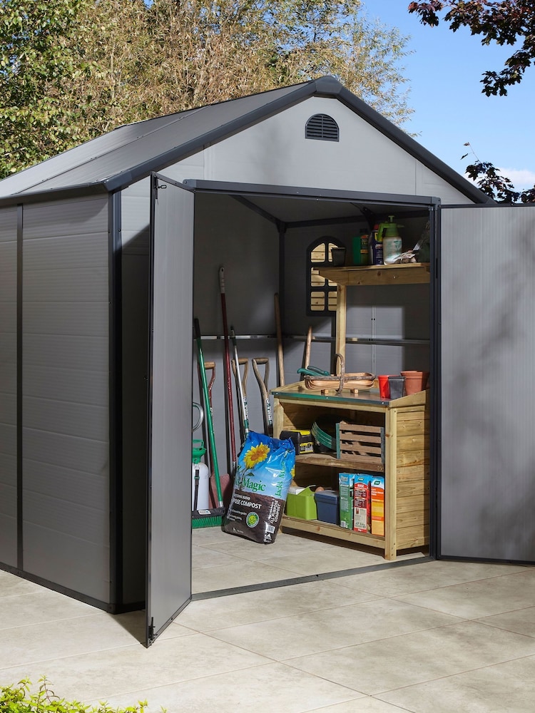 Rowlinson Light Grey Airevale 8 x 6ft Plastic Garden Apex Shed with Assembly - Image 1 of 6