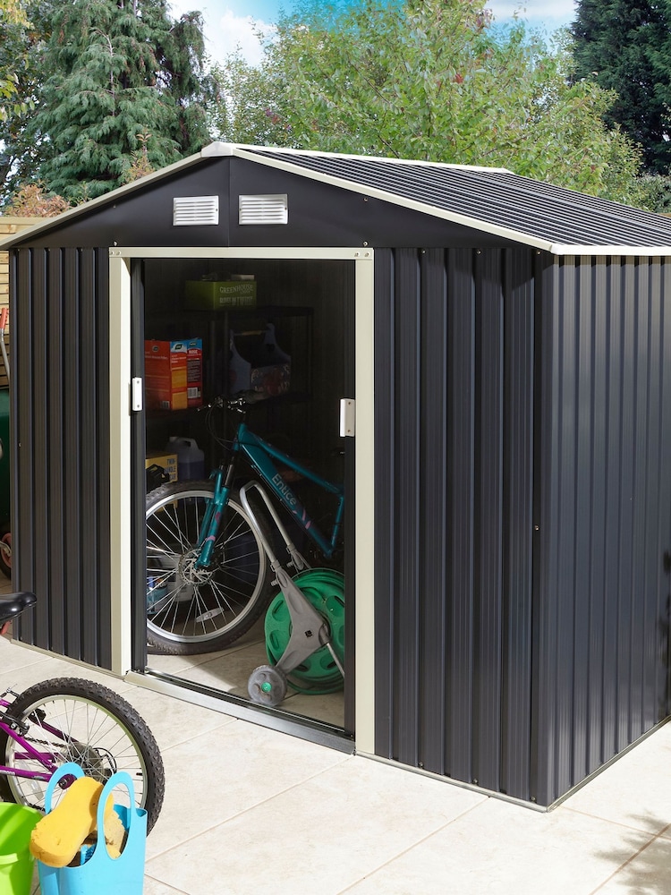 Rowlinson Dark Grey Trentvale 8 x 6ft Metal Garden Apex Shed with Assembly - Image 1 of 6