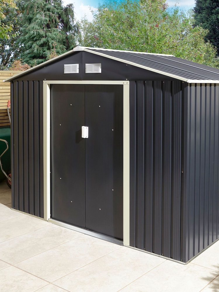 Rowlinson Dark Grey Trentvale 8 x 6ft Metal Garden Apex Shed with Assembly - Image 2 of 6
