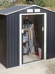 Rowlinson Dark Grey Trentvale 6 x 4ft Metal Garden Apex Shed, Foundation Kit & Assembly - Image 1 of 6