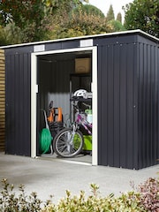 Rowlinson Dark Grey Trentvale 8 x 4ft Metal Garden Pent Shed with Foundation Kit - Image 1 of 6
