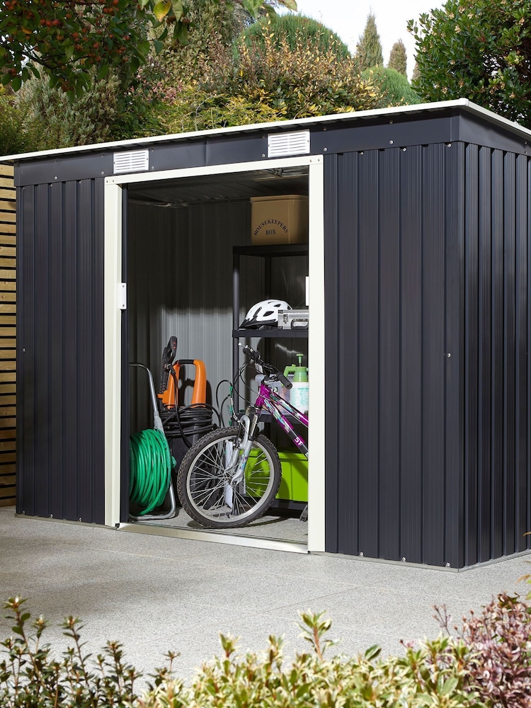 Rowlinson Dark Grey Trentvale 8 x 4ft Metal Garden Pent Shed with Foundation Kit - Image 1 of 6