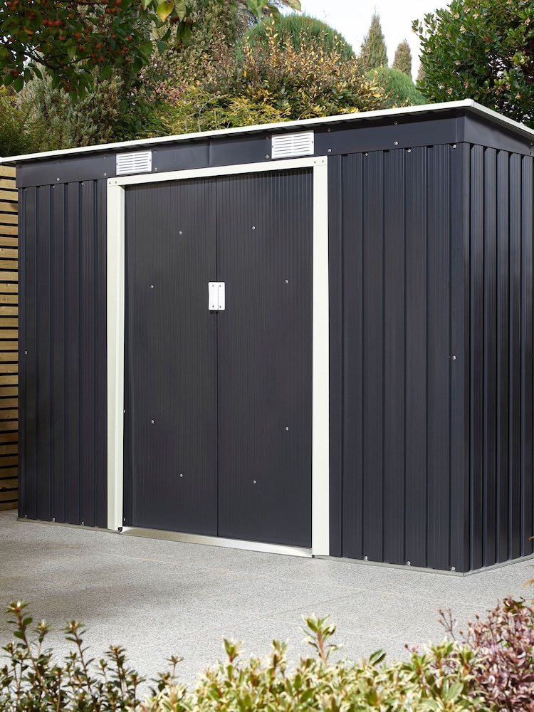 Rowlinson Dark Grey Trentvale 8 x 4ft Metal Garden Pent Shed with Foundation Kit - Image 2 of 6