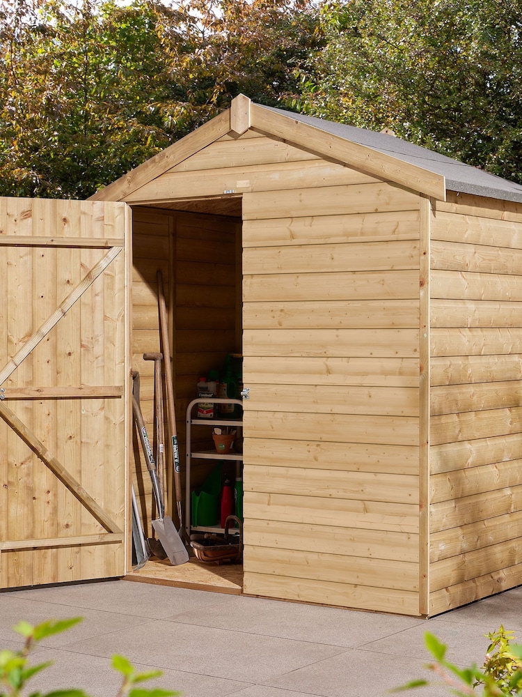 Rowlinson Natural 6 x 4ft Single Door Shiplap Apex Garden Shed - Image 1 of 4