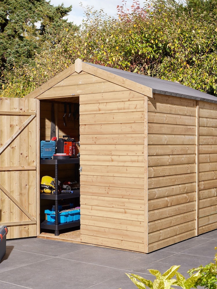 Rowlinson Natural 8 x 6ft Single Door Shiplap Apex Garden Shed - Image 1 of 6