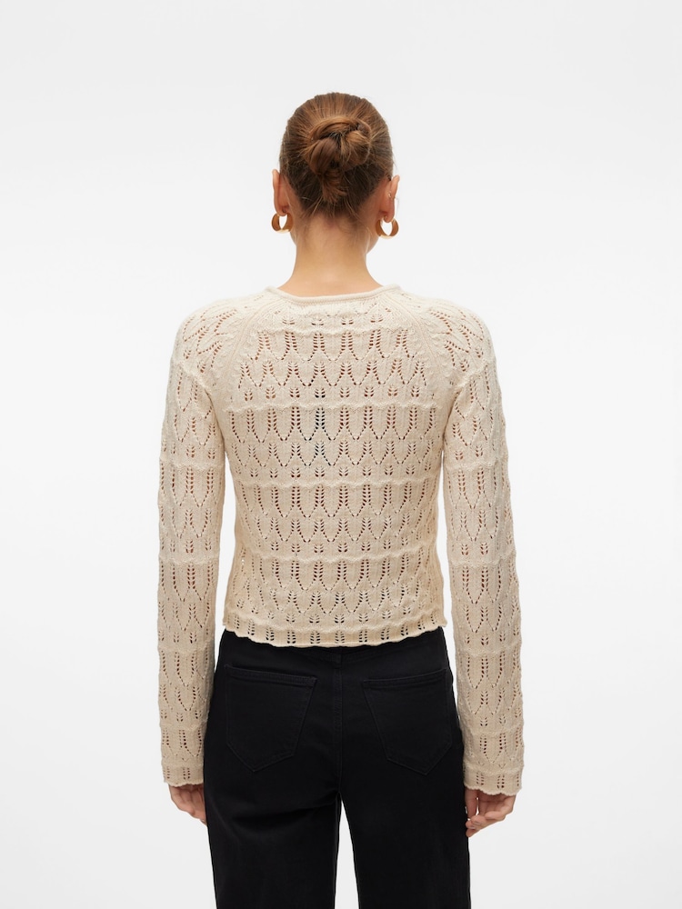 VERO MODA Cream Long Sleeve Crochet Round Neck Top - Image 2 of 6