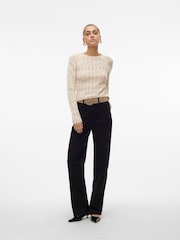 VERO MODA Cream Long Sleeve Crochet Round Neck Top - Image 3 of 6