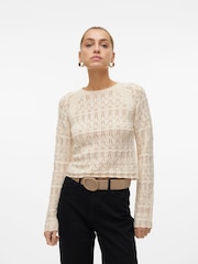VERO MODA Cream Long Sleeve Crochet Round Neck Top - Image 5 of 6
